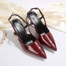 Women's Fashion Pointed Toe Buckle Hollow-Out High Heel Sandals - Burgundy - View 3