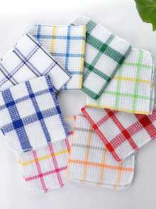 10 Peças/Pacote Panos de Prato Xadrez Dupla Face, Panos de Limpeza Multiuso para Cozinha, Carro, Cores Aleatórias - multicolorido - Visão 3
