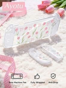 Ayotu 1个粉色郁金香图案超薄TPU透明保护壳，兼容Switch OLED/Switch/Switch Lite/新款Switch 2 (2025) - 兼容底座设计，无需拆卸，防摔防尘，多种颜色可选 - 彩色 - 查看 2