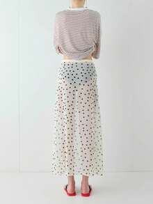 Women Polka Dot Sheer Midi Skirt Y2k See Through Low Rise Long Skirt Flowy Mesh Cover Up Maxi Skirts Summer Beachwear Going Out - 白色 - 查看 2