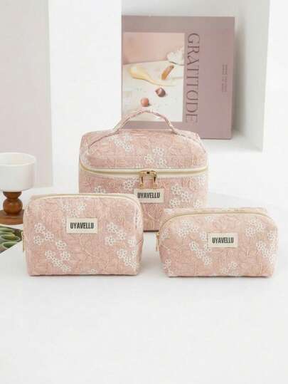 1 pieza/3 piezas Bolsa de cosméticos con bordado floral, bolsa de viaje estilo bohemio, bolsa de playa casual de vacaciones, bolsa de viaje con cremallera con estampado floral y de plantas, embrague de parche de lino de malla, bolsa de almacenamiento portátil, artículo esencial de viaje, suministros de regreso a la escuela, set de bolsas de cosméticos de tela suave, carteras y bolsos de mujer elegantes, adecuados para familia, viaje, vacaciones y escuela, artículo esencial para el dormitorio, regalo para dama de honor, regalo del Día de la Madre, regalo de cumpleaños.