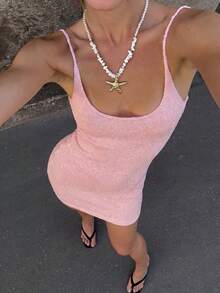 Women's Pink Tie-Up Backless Mini Dress, Suitable For Travel & Vacation - Pink - View 6