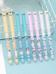 24pcs New Cat-Themed Erasable Pens Set, Cute Macaron Colors, 0.5mm Refill, Magic Heat Erasable Neutral Pens, Suitable For Exams, Homework, Student Rewards - Multicolor - View 3