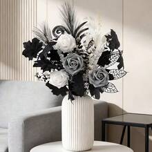 1 Set Includes Roses, Willow Leaves, Eucalyptus Leaves, Artificial Reeds, Maple Leaves, And Other Floral Bouquets | High-End Home Decor Flowers | Permanent Floral, Exquisitely Handmade | Suitable For Weddings, Parties, Festivals, Office Decoration | Unique Modern Style - Multicolor - View 3