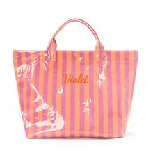 Girls Personalized Striped Tote Bag, Lightweight Large Capacity Portable Shoulder Carry Bag, Travel Beach Bag - Multicolor - View 18