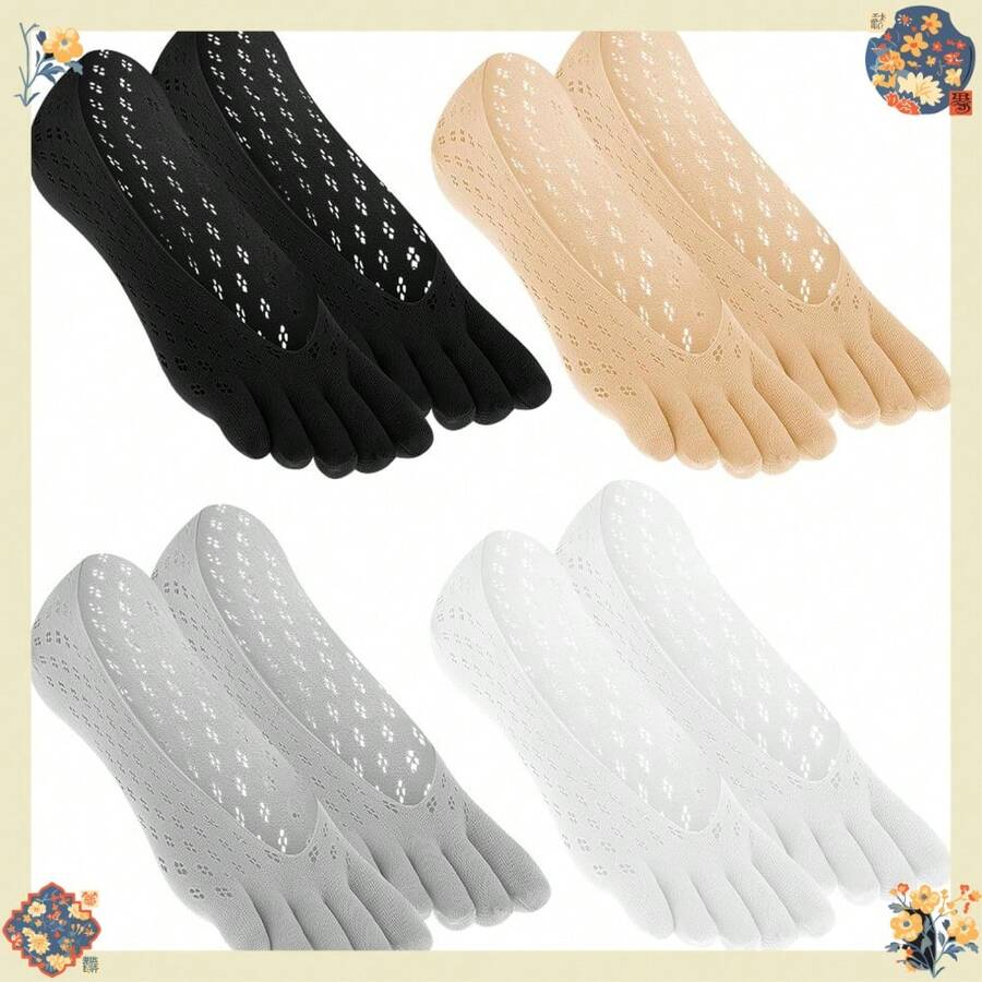 Thinp 4 Pairs Ortho Toe Compression Socks, Bunion Toe Alignment Relief Socks For Women Full Toe Yoga Sock No Show Low Cut Five Finger Sock For Women & Men - default - 查看 1