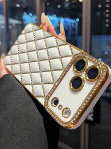 1pc Diamond Shaped Rhombus Electroplated Laser Engraved TPU Phone Case Compatible With IPhone Waterproof Shockproof Anti-Fall Scratch Resistant - Gold - View 7