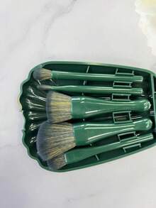 6 Peças Conjunto de Pincéis de Maquiagem em Formato de Concha, Pincéis de Maquiagem Portáteis e Minimalistas, Adequados para Viagem, Penteadeira, Maquiagem, Ferramentas de Maquiagem, Dia dos Namorados, Dia das Mães, Presente para Mulheres, Item Promocional, Pincéis de Maquiagem Profissionais, Kit de Maquiagem Completo - Conjunto de Pincéis de Maquiagem com Espelho em Formato de Concha - Visão 7