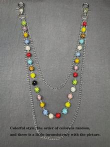 1pc Fashion Hip-Hop Stainless Steel Chain Belt, Handmade Colorful Rhinestone Ball Waist Chain, Unisex Body Chain Accessory For Daily Wear (Assorted Colors) - Multicolor - View 5
