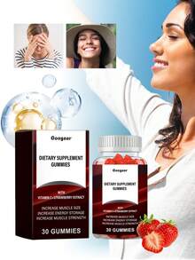 Googeer 30 Count Muscle Enhancement Gummies Dietary Supplement With Vitamin C And Strawberry Extract Boost Muscle Size Energy Storage And Strength Natural Chewable Workout Vitamins For Men And Women - - - View 2