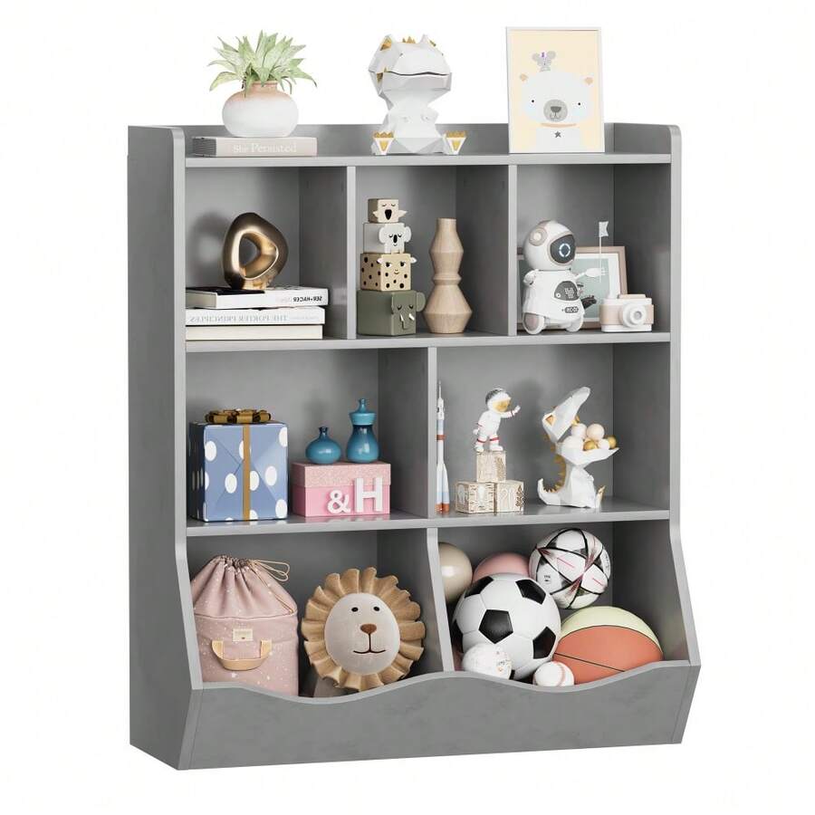 Estantería infantil de 3 niveles con gran capacidad – Mueble organizador multifunción para libros y juguetes – Diseño compacto y resistente – Ideal para dormitorio, sala de juegos y aula - Gris - Ver 1