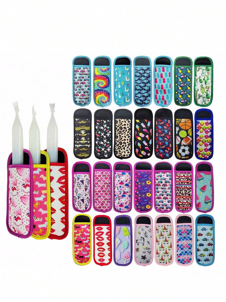Supports de glace réutilisables, sacs de glace congelée, manchons de glace - Manchons de tube de yaourt glacé pour hommes et femmes, manchons en néoprène durables anti-gel sans gouttes pour les fêtes, accessoires de cuisine et de salle à manger, avec des motifs mignons de dinosaure, sirène et arc-en-ciel - Manchons lavables et pour congélateur - Idéal pour l'été et les fêtes