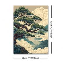 1幅带框/不带框抽象日式松树山景帆布海报，复古自然风景日式禅意墙面艺术印刷品，侘寂复古画作，适用于公寓、客厅、卧室、现代家居装饰 - A - 查看 8