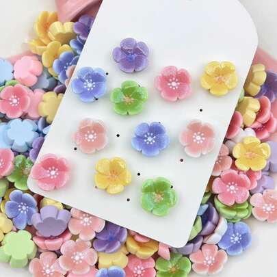 10/20pcs Mixed Cherry Blossom, Peach Blossom Flower Decor DIY Accessories, Stationery, Phone Case, Keychain, Hollow Out Clogs Charms, Decorative Stickers, Jewelry Making Supplies