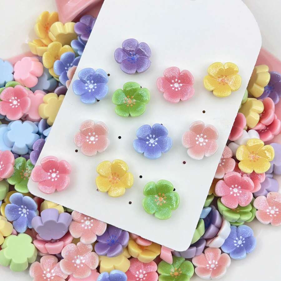 10/20 piezas Flor de cerezo y flor de melocotón de colores mixtos - Accesorios DIY para pendientes, pasadores de pelo, papelería, fundas de teléfono, llaveros, encantos de zuecos calados, pegatinas decorativas, suministros para hacer joyas (para adultos mayores de 14 años) - Multicolor - Ver 1