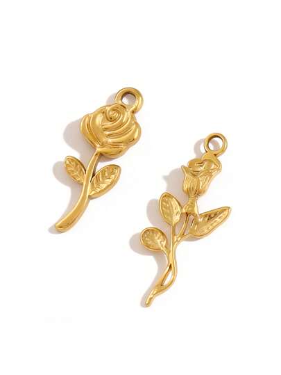 3 piezas Colgante de flor de rosa de acero inoxidable Moda Chapado en oro de 18K Encantos para suministros de joyería DIY Accesorios