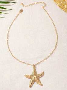 1pc Fashionable Bohemian Style Starfish Pendant Necklace,  Ocean-Inspired Jewelry For Women, Perfect For Casual & Beach Wear - 金子 - 查看 2