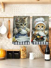 2pcs Cat Pattern Dish Towels, Bathroom Decor, Kitchen Towels, Kitchen Towel Set, Home Decor Cat Tea Towels, Kitchen Supplies, Cleaning Supplies, Kitchen Accessories, Kitchen Storage, Rustic Spring Decor - Kitten - View 10
