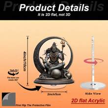 1 Bàn thờ thiền Shiva xoay phẳng 2D | Tượng thần Hindu bằng acrylic với đế sen, nốt nhạc, gậy ba mũi, thích hợp cho nhà cửa, văn phòng, phòng tập yoga - Trang trí tâm linh - A - Xem 2