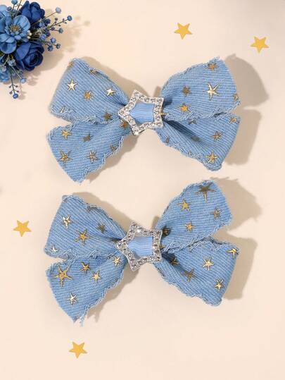Set de 2 pinzas para el cabello con decoración de estrellas azules brillantes para niñas, pinzas para el cabello elegantes tipo caimán, regalo minimalista para uso diario/fiesta/boda, adecuado para adolescentes