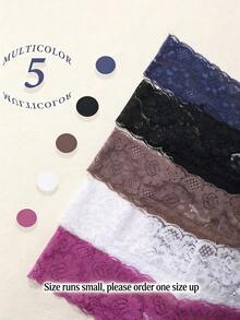 5 chiếc/gói Quần lót dây thong cạp thấp phối ren kiểu dáng thường ngày dành cho nữ - Nhiều màu - Xem 2