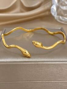 1pc Non-Adjustable Unique Hollow Stainless Steel Gold Bangle Bracelet, Suitable For Daily Wear, Party, Mother's Day, Valentine's Day, Wedding, Music Festival, Christmas, Jewelry Gift - Multicolor - View 4