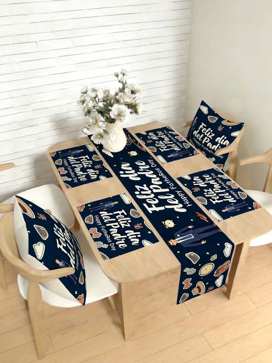 1/4/5/6/7件套父亲节风格桌布套装,家居装饰套装,客厅装饰套装,卧室装饰套装,餐厅装饰套装,亚麻质感材质,多种尺寸可选,餐厅装饰,餐桌装饰,餐桌摆设,桌布,壁炉架装饰巾,餐垫,杯垫,家居装饰 - 彩色 - 查看 1