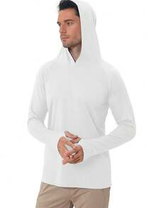 Men's UPF 50+ Sun Protection Hooded Long-Sleeved Fishing Running Fitness SPF Outdoor UV Shirt Quick-Dry Lightweight Top - 白色 - 查看 1