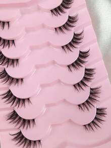 Hinarin 7对半截假睫毛，纤细黑色睫毛梗，猫眼妆效，自然卷翘，手工制作，睫毛末端柔软，拉长眼型，适合派对和日常佩戴 - 黑色 - 查看 6