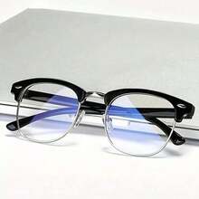 Anti-Blue Light Eyeglasses – Thin Metal Frame Anti-Glare Clear Lenses,  Retro Computer Glasses Unisex, Ultra Light Metal Frame Suitable For Office Phones Tablets Laptops – Gaming Study Daily Wear, Sleek Streamlined Design, Fashion Sturdy Eyewear, Workplace Accessories, Reinforced Hinges, Ideal For Digital Screen Users - 黑色 - 查看 2