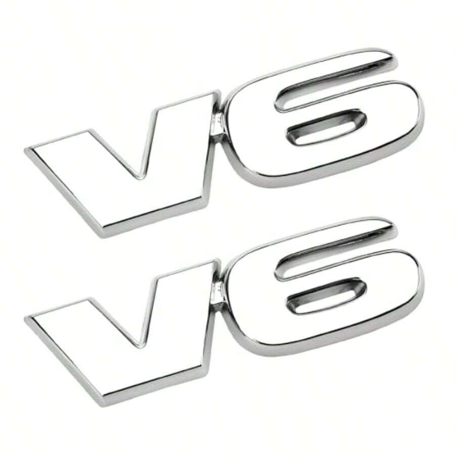 2 PCS V6 Ml  3D V-6 Nameplate Badge Self-Adesive Rear Tailgate Decal Universal Veicle Side Fender Letters  Trunk Rative Sticker Car Accessories Silver - V6/銀色 - 查看 1