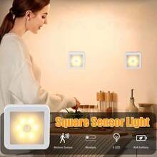 1/3/4 piezas Luz nocturna con sensor de movimiento, lámpara de pared decorativa interior con sensor PIR inteligente, luz de trayecto de iluminación, con 6 bombillas LED incorporadas, luz nocturna inalámbrica con batería, adhesivo doble cara portátil, estilo minimalista - Lámpara de pared con sensor - Ver 4