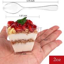 5/50/100/150pcs Transparent Plastic Dessert Cups With Spoons - Mini/Small Square Parfait Bowls, Suitable For Serving Desserts, Appetizers, Puddings, Cheesecakes At Parties - Transparent - View 2
