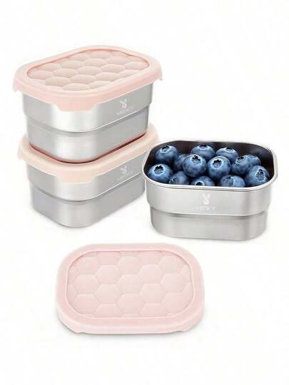 Meoky 3pcs 8oz Stainless Steel Snack Containers With Silicone Lids, Leak-Proof Small Food Storage Boxes, Reusable Metal Lunch Boxes For Snacks, Meal Prep, Travel & Picnic