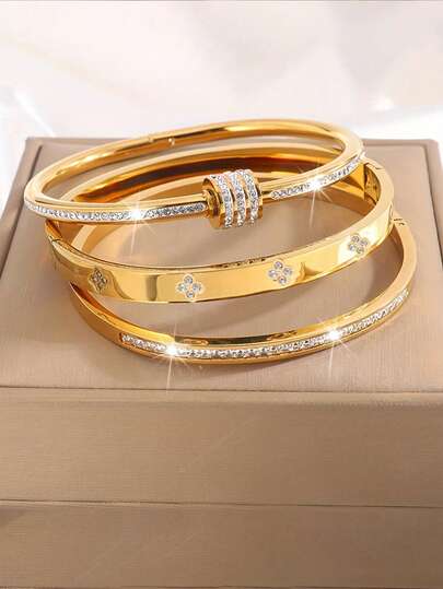 RAYQUEEN Stainless Steel Fashionable Versatile Bracelet Set, Suitable For Gifts