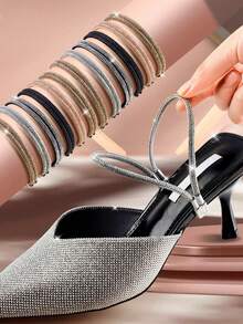 1Pair Women'S Shoelaces, Shiny High Heels Elastic Shoelaces- Adjustable And Detachable Adhesive Back Design, Non Slip And Stable, Without Battery, Suitable For Loose Shoes And High Heel Additions, Adjustable Rhinestone Laces, Compatible With High Heels And Sandals - Multicolor - View 6