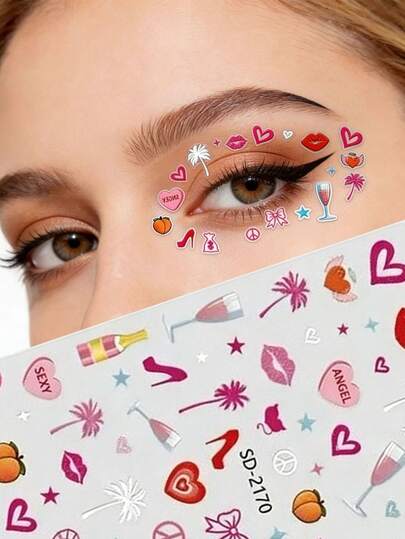 1 pieza Pegatina de cara con corazón de labios sexy, esencial para un maquillaje picante, resistente al agua y de larga duración, perfecto para el ambiente de una fiesta, fácil de crear un efecto de maquillaje de chica mala Y2K, adecuado para Y2K, KPOP, purpurina facial, carnaval, pegatina facial, pegatina 3D, gemas faciales, pegatina decorativa