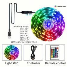 1 pieza Tira de luz LED inteligente de 1m-20m con control remoto de 24 teclas - Alimentada por USB, cambia de color, adecuada para dormitorio, sala de estar, sala de juegos, banda, fiesta y decoración de eventos - Incluye control remoto y función de temporizador - Tira de luz - Ver 5
