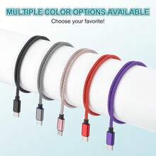 60W USB Type-C 数据线，适用于智能手机快充，采用长尼龙编织设计。这款 USB-A 转 USB-C 充电线兼容 17/16 Pro Max/15 系列、Pro、Air/5 以及 Galaxy S22、S21、S20 Ultra。 - 彩色 - 查看 3