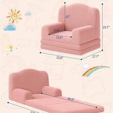 Sillón infantil convertible con diseño de corona – Sherpa suave y funda lavable – Silla cómoda y cama plegable para niños y niñas – Ideal para sala de juegos y guardería (gris, amplio) - Rosa - Ver 6