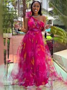 Summer New European And American Women's Clothing Fashion Printing V-Neck Sleeveless Light Luxury Heavy Industry Dress - Hồng - Xem 2