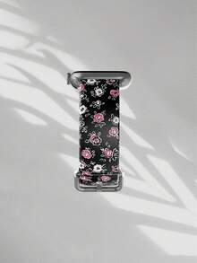 1条黑色底粉色和白色花卉图案柔软弹性透气替换表带，适用于三星、荣耀智能手表，尺寸可选38mm、40mm、41mm、45mm、44mm、42mm、46mm、49mm，日常及节日礼物之选。花卉图案时尚休闲硅胶表带，兼容 Ultra SE/11/10/9/8/7/6/5/4/3/2/1。 - 彩色 - 查看 4