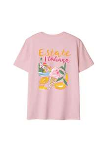 3pcs/Set Summer New Minimalist Landscape Graphic Print Casual Round Neck Short Sleeve T-Shirt, Fashionable & Versatile Tops For Women - Yellow and Pink and Light Blue - View 6
