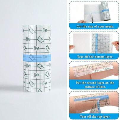 4 Rollen transparenter dehnbarer Klebe-Verband, wasserdichter Verband, Tattoo-Verband, runder transparenter Folien-Verband, klarer Klebe-Verband für Duschen, Tattoos