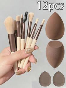 12pcs Makeup Brush Set, Includes Makeup Sponge, Foundation Brush, Eyeshadow Brush, Eyebrow Brush, Powder Brush, Blush Brush, Concealer Brush, Highlighter Brush, Suitable For Daily Facial Makeup - Multicolor - View 16