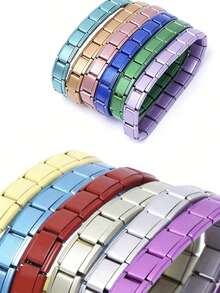 1 chiếc vòng tay charm kiểu Ý bằng thép không gỉ mờ, màu trơn, dây co giãn, kiểu dáng đơn giản, thời trang đeo hàng ngày, vòng tay charm bạc, thích hợp cho nữ dự tiệc, unisex. - Mô-đun màu - Xem 1