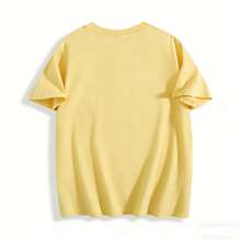 Oversized Women's Overstimulated Graphic Tee, Unisex Vintage Heavyweight Loose Washed Summer T-Shirt For Casual Street Wear - 黃色 - 查看 2