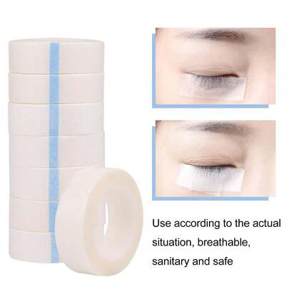 Mollie Lipper 10 Rolls Eyelash Extension Tape, Micro-Porous Breathable Eyelash Extension Tape, Eyelash Pads, Under Eye Patches, Lint-Free, White Adhesive Tape, Suitable For Makeup/Personal/Professional Eyelash Extension (9m Per Roll)