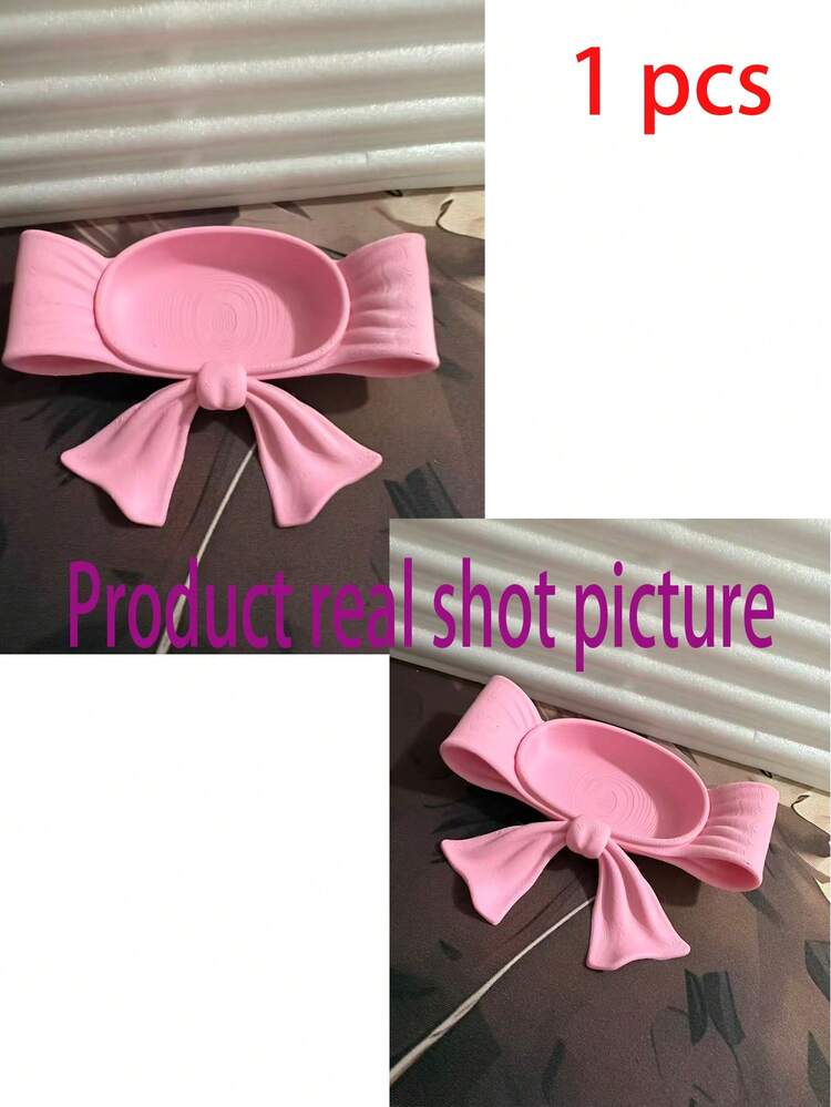 1 pieza Bandeja de joyería con lazo rosa, Soporte de joyería con lazo femenino, Accesorio de decoración de escritorio, Organizador de tocador - Multicolor - Añade 6