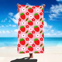 1 Stück Erdbeere & Weiße Blumen Strandtuch, extra großes Mikrofaser Strandtuch, super saugfähig, geeignet für Reisen, Schwimmbad, Tauchen, Surfen, Yoga, Camping, in verschiedenen Größen erhältlich, Strandaccessoires - Erdbeere - Übersicht 1